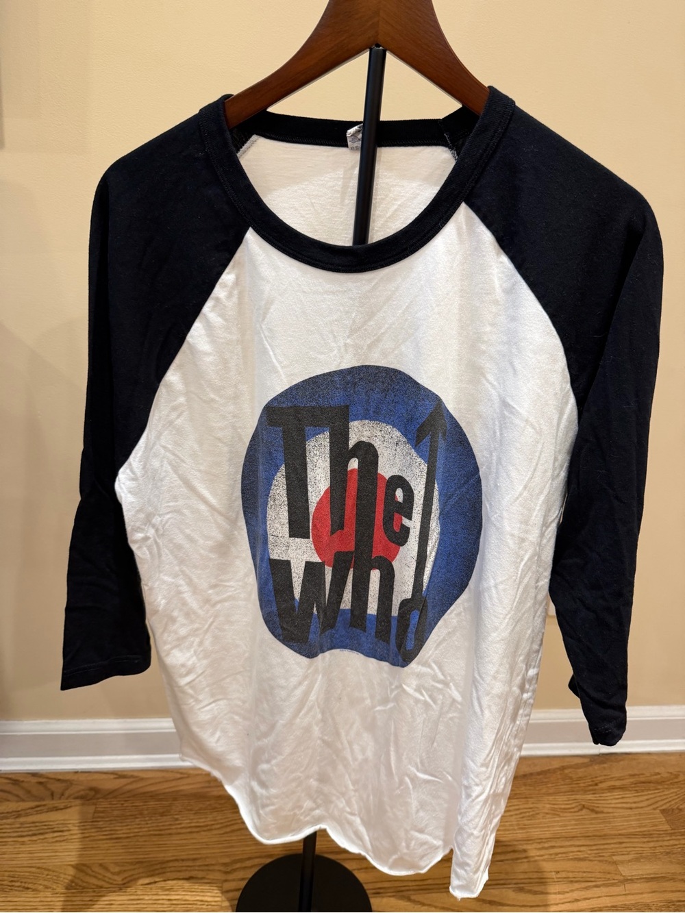 The Who Raglan Baseball Tee - White and Black with Blue & Red Logo